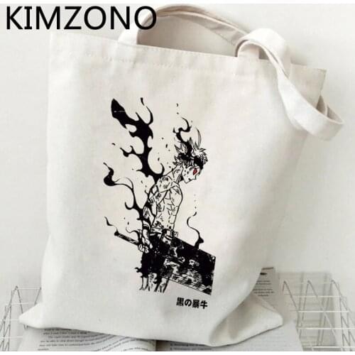 Black Clover shopping bag grocery jute bag shopper canvas bag sacola fabric tote reciclaje sacolas