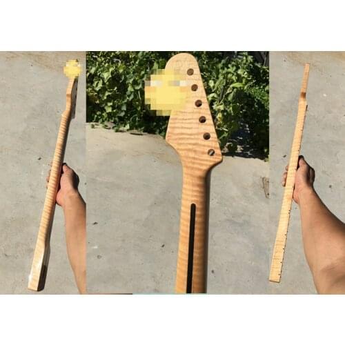 Tiger Flame Maple Guitar Neck 21 Fret 25.5inch Dark Yellow Pearl Dot Inlay DIY