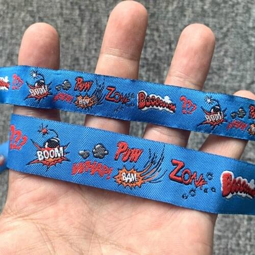 10 YARD 16MM OR 22MM 5/8" 7/8" Polyester Blue Bomb Cartoon Woven Jacquard Ribbon For Dog Collar