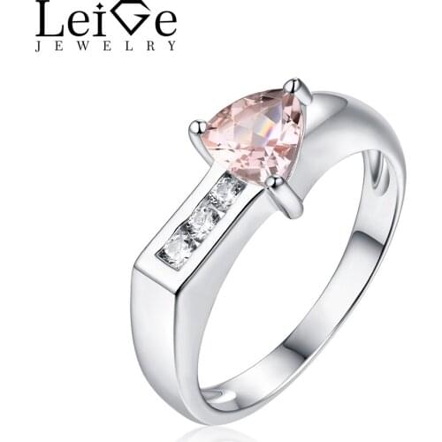 Leige Jewelry Triangle Cut Morganite Ring Natural Pink Gemstone 925 Sterling Silver Rings for Women Wedding Anniversary Gift
