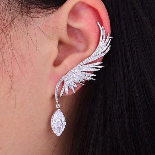 High Quality Bohemia Style Black Stud Earrings Jewelry Trendy Cool Exquisite Accessories Feather Shape Shiny Crystal