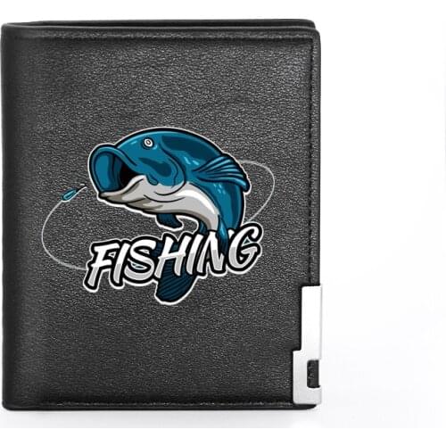 High Quality Luxury Fishing Printing Leather Wallet Credit Card Holder Short Male Slim Purse For Men