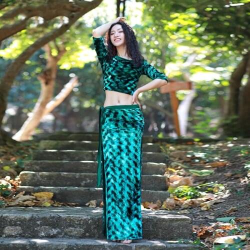 Female Belly Dance Practice Clothes Tops+Skirt 2 Pieces Set Velvet Sexy Split Long Skirt Belly Dancing Costume For Women DWY3046