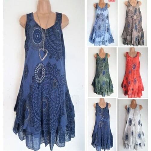 2021 summer new fashion o neck womens Double layer drees casual loose solid print sleeveless plus size ladies sexy mini dresses