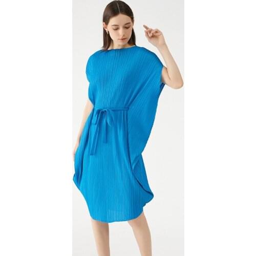 Issey miyake pleated plus size dress for woman 21 summer folda large fashion loose long skirt niche irregular bat sleeve skirt
