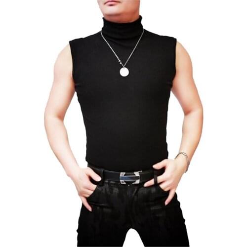 LinvMe Sleeveless High Collar Tight Underwaist Vest Sexy Fashion Slim Men Body Shaper Base Shirt Solid Cotton Casual Warm Male