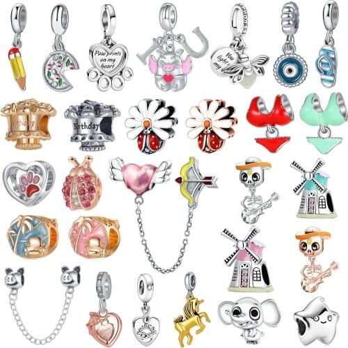 1Pcs New Cute Ladybug Pinwheel Cake Pencil Beads Pendant Fit Original Pandora Charm Bracelet Women Jewelry Gifts