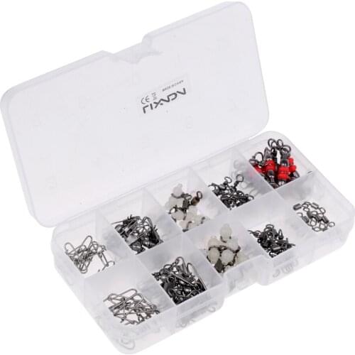 100pcs/ box Fishing Swivel Snap Rolling Swivel Connector Hooked Snaps Pin Ball Bearing Fishhook Lure Tackle Kit