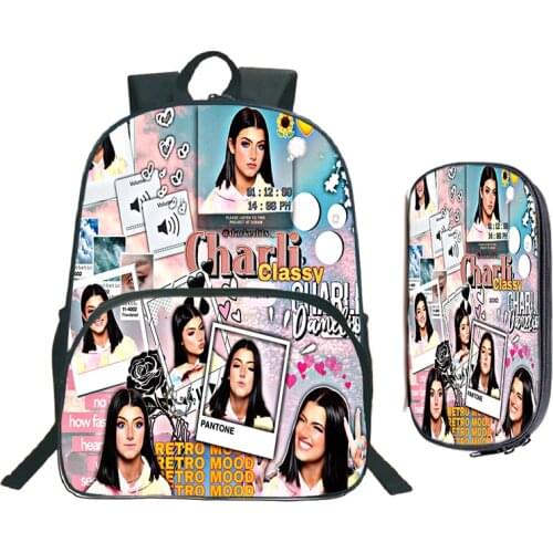 2 Pcs Set Charli Damelio Backpack Popular Girls Schoolbag Mochila Student School Bags Children Zipper Rucksack Travel Knapsack