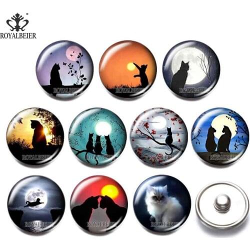 2021 Vintage Cat Glass snap button for bracelets Women men Angel button 16/18mm 10pcs match for bracelets Girls gifts christmas