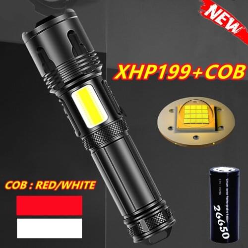 880000 LM XHP199 Super Powerful Led Flashlight 18650 26650 Torch Rechargeable USB Tactical Flashlight High Power COB Flash Light
