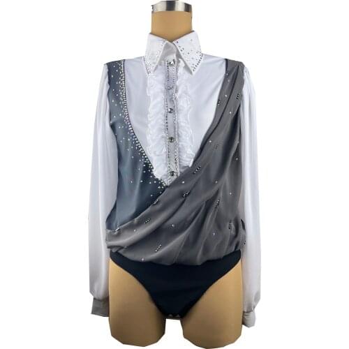 White Figure Skating Dress Long-Sleeved Ice Skating Skirt Spandex