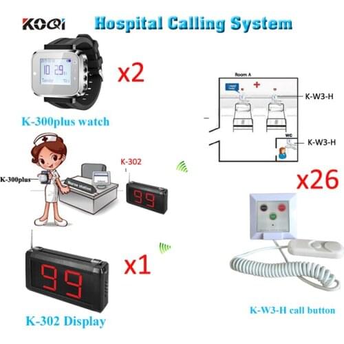 Wireless Hospital Calling System Ycall Brand CE Passed 433.92MHZ Restaurant Pager Full Set( 1 display 2 watch 26 button)