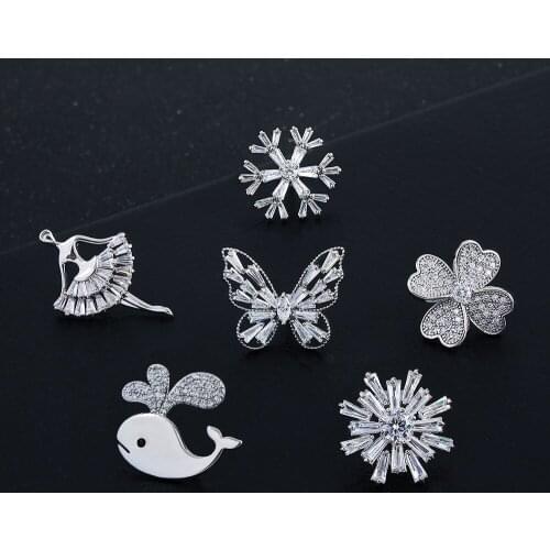 Fashion Cute Butterfly Small Brooch Micro-Inlaid Zircon High-Grade Brooch Elegant Little Whale Sweet Snowflake Lady Corsage
