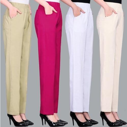 Womens Trousers Spring Summer Stretch Waist Cotton Pants Middle And Old Lady Large Size Solid Casual Pants Plus Size 5XL W1841