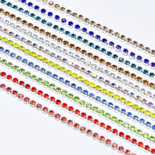 10Yards Ss6 2Mm Silver/Gold Base Rhinestone Chain Dense Crystal Diamond Trimming Diy Jewelry Accessories Clothing Shoes Decor