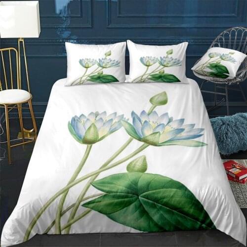 Blue Egyptian Lotus Flower Quilt Cover Pillowcase 3Piece Comforter Bedding Set With Pillow Case Single Double Duvet Cover