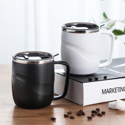 Black Stainless Steel Insulated Coffee Mug With Sliding Lid Vacuum Travel Mug With Handle Camping Tea Flask For Hot Cold Drinks