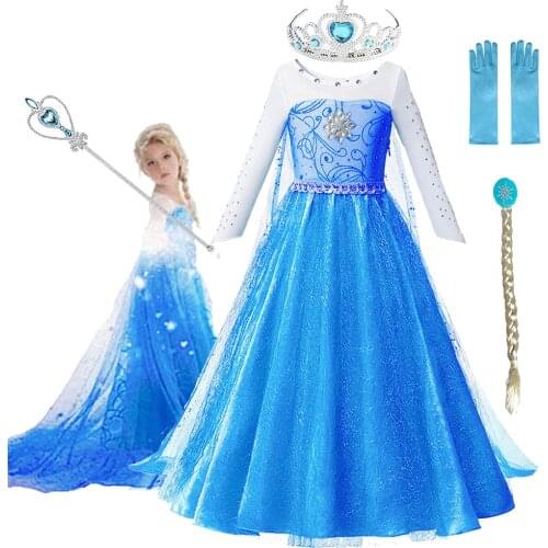 2021 New Elsa Dress Girls Summer Dress Princess Cosplay Costume Dresses For Kids Christmas Birthday Fancy Party Vestidos Menina