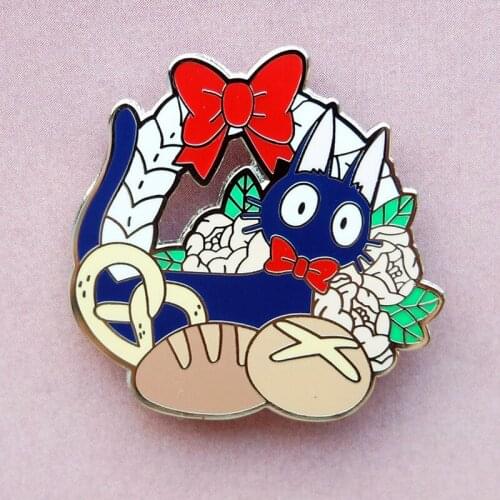 Jiji Cat Bread Enamel Brooch Pin Backpack Hat Bag Collar Lapel Pins Badges Women Mens Fashion Jewelry Accessories