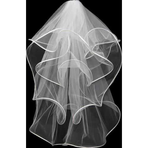 Wedding Simple Tulle White Ivory Two Layers Bridal Veils Ribbon Edge Cheap Bride Accessories Women Veil With Comb