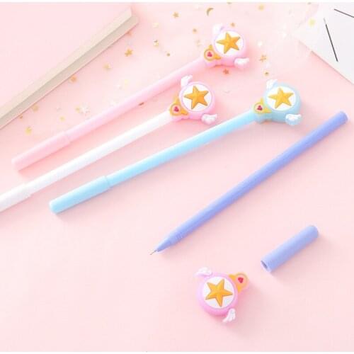 20 Pcs Creative Cute Pink Girl Wings Stars Gel Pen Student Stationery Black Signature Pen Material Escolar Criativo