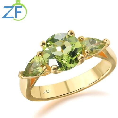 GZ ZONGFA Custom 925 Sterling Silver Natural Peridot Round Gemstone Women Jewelry Fashion Luxury Ring