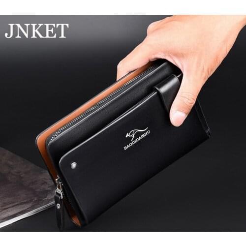 JNKET New Fashion Mens PU Leather Clutch Wallet Business Handbag Zipper Wallet Multifunctional Card Holder Wallet Clutch Bag