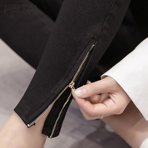 Pencil Pants High Waist Women Plus Size Stretch Outwear Skinny Leggings Zipper Design Elegant Ealstic Waist Casual Pants 7355 50