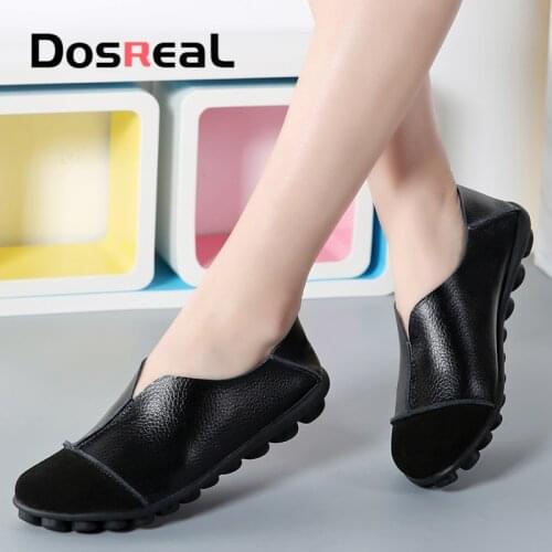 Dosreal Women Genuine Leather Loafers Handmade Fashion Shoe Womens Flats Shoes Patchwork Suede Boat Shoes For Female