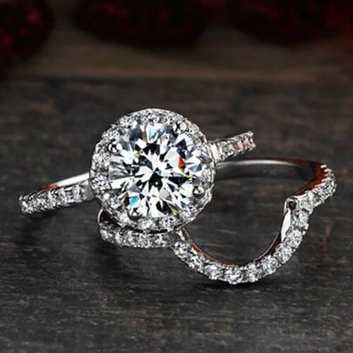 2pcs fashion 925 Sterling Silver White Diamond Engagement Wedding Love Gift Ring Size 6-10