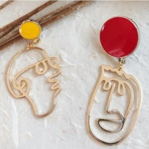 Fashion jewelry metal enamel Artistic Temperament Abstract human Face Earrings