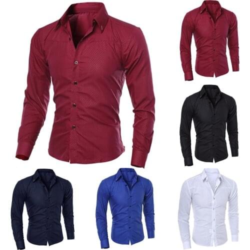 Men Fashion Solid Color Turn Down Collar Long Sleeve Slim Shirt Top 2020 Casual Mens Dress Shirts Top Blouse Shirt For Men