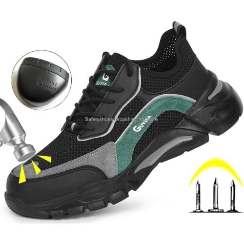 Summer breathable safety shoes men anti-smash puncture proof reflective work shoes lightweight comfortable work boots men boots