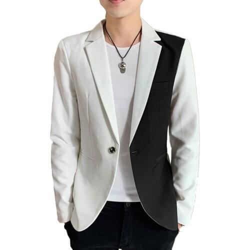 2021 Spring Autumn Men Casual Blazer Jackets Men Patchwork Single Button Lapel Slim Suit Blazers Men Outwear Homme Slim Suits
