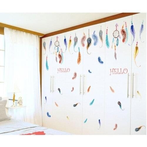 New Creative Hand Painted Style Feather Wall Sticker DIY For Dining Living Room Bedroom Wall Decals Home Decor Hot Sale 50*70cm