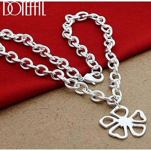 DOTEFFIL 925 Sterling Silver Five Petals Flowers Pendant Necklace 18 Inch Chain For Women Wedding Engagement Fashion Jewelry