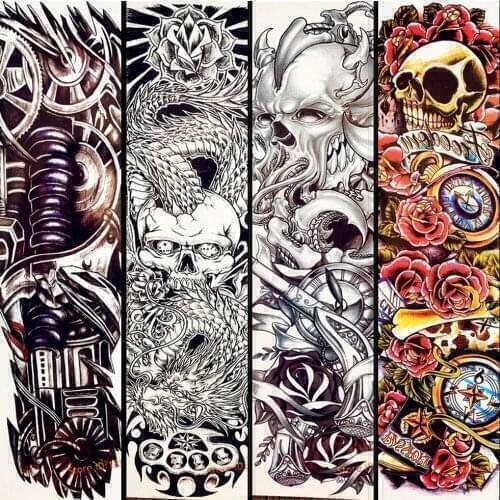 HOT Old School Temporary Tattoo Body Art Full Robot Arm Sleeve Women Men Waterproof Fake Tattoo Stickers Shoulder Skull AQS-Q015