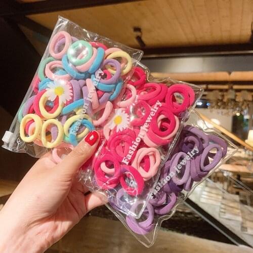 50pcs/Bag Children Cute Candy Cartoon Solid Rubber Bands Girls Lovely Elastic Hair Bands Kids Sweet Hair Accessories