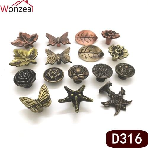 Leaf handle Vintage Bronze Kitchen Cupboard Dresser Handles Retro Round Zinc Alloy Cabinet Pull Handle Antique Closet Knob Pulls