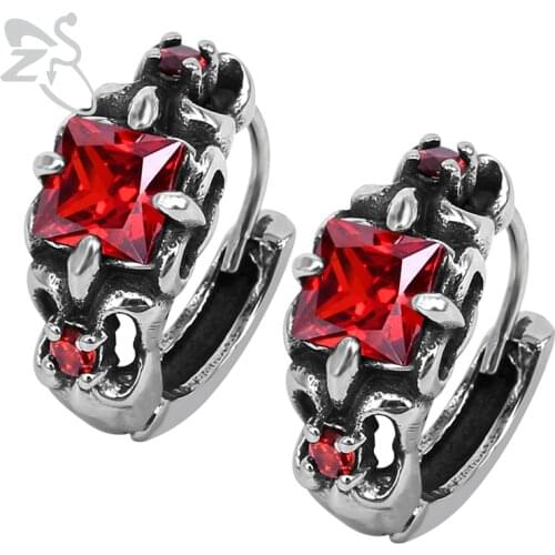 ZS 4 Color Cubic Zirconia Earrings Punk Style Hoop Earrnig Stainless Steel Jewelry for Men Women Hip Hop Ear Accessories Gifts