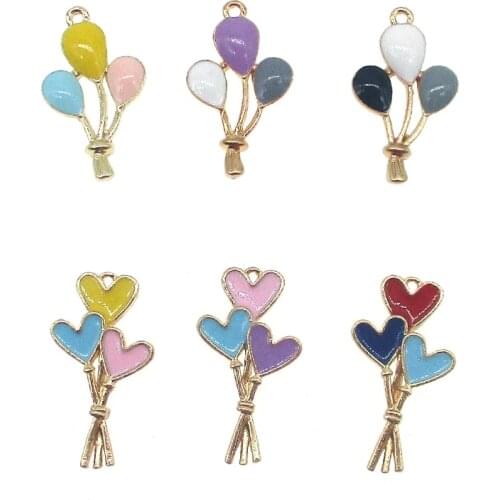 10pcs/lot Gold Tone Hot Three Color Air Balloon Enamel Heart balloon Charm Pendants for DIY Earring Jewelry Accessories XL652