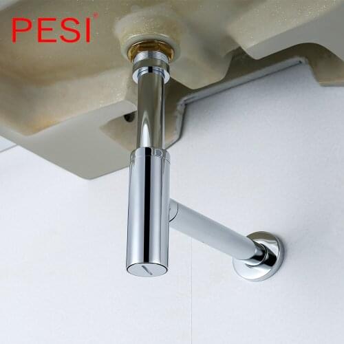 Standard 1-1/4" Chrome Brass Round Bottle Waste Trap P-Trap Bathroom Basin Sink Adjustable Height and Outlet 160mm Extension
