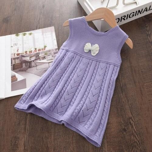 Autumn Winter Baby Girl Dresses Children Clothes Kids Dresses for Girls Party Dress Bow Knitted Sweater Toddler Girl Vest Dress
