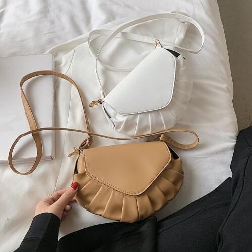 Vintage PU Leather Pleated Small Shoulder Bag Casual Women Flap Messenger Bags Fashion Cell Phone Crossbody Messenger Bag