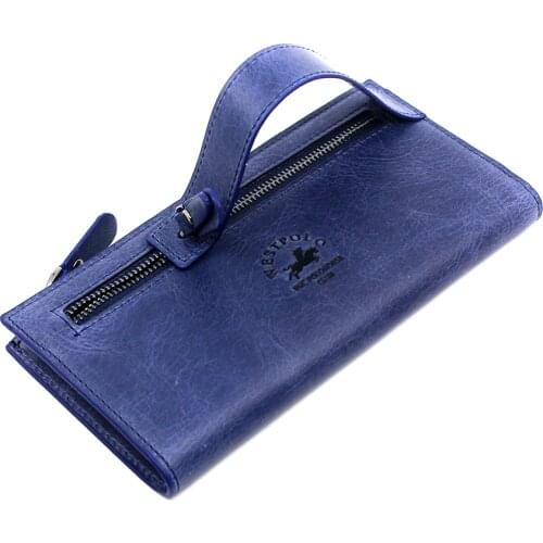 West Polo Blue Unisex Crazy Leather Portfolio Wallet Card Holder