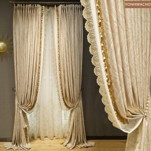 Custom curtain high-precision jacquard geometric simple beige modern French living cloth panle drape blackout curtain tulle C622