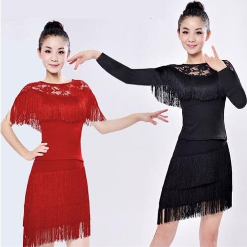 Adult Latin Dance Tops Woman 2019 New Costume Samba Latin Ballroom Costume Tango Dance Tassel Lace Salsa Dance Clothes For Women