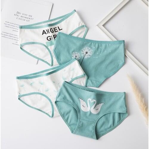 Women Panties Cotton Female Breathable Underwear Mid Waist Swan Dandelion Briefs for Ladies Girls Comfortable Sexy Cute Lingerie
