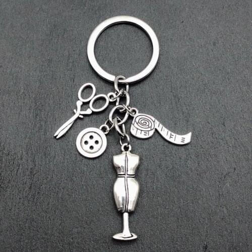 1Pc Sewing Machine Scissors Tape Measure Keychain Making Clothing Designer Keyring Gift Jewlry Accessories